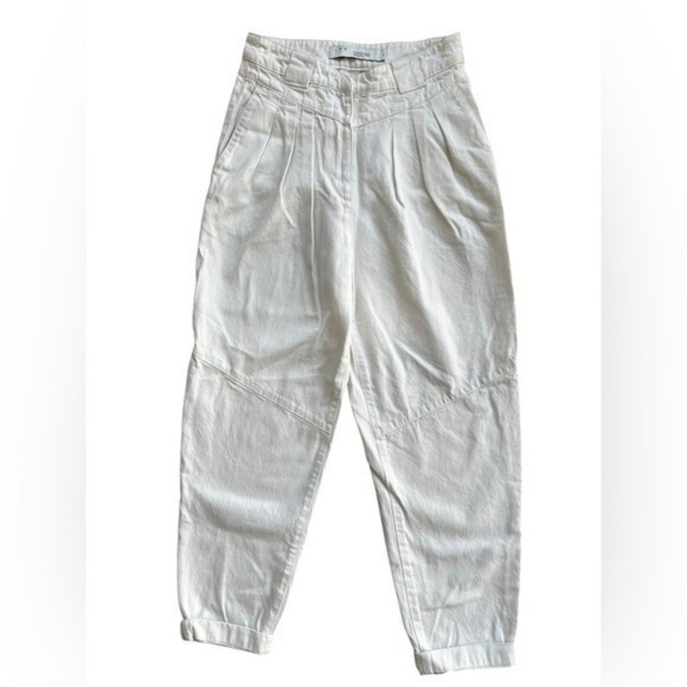IRO Monmar White High Waisted Pleated Cotton Tapered Pants Size 38 US 6